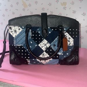 Coach patchwork denim front leather back handbag